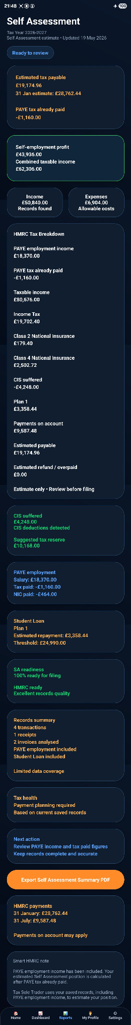 Tax Sole Trader app screenshot